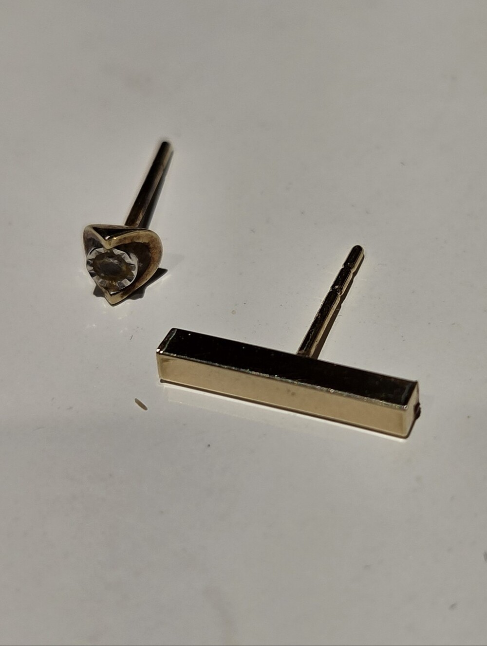Gold Bar (14K) and Diamond Stud (10K) Mixed Earrings